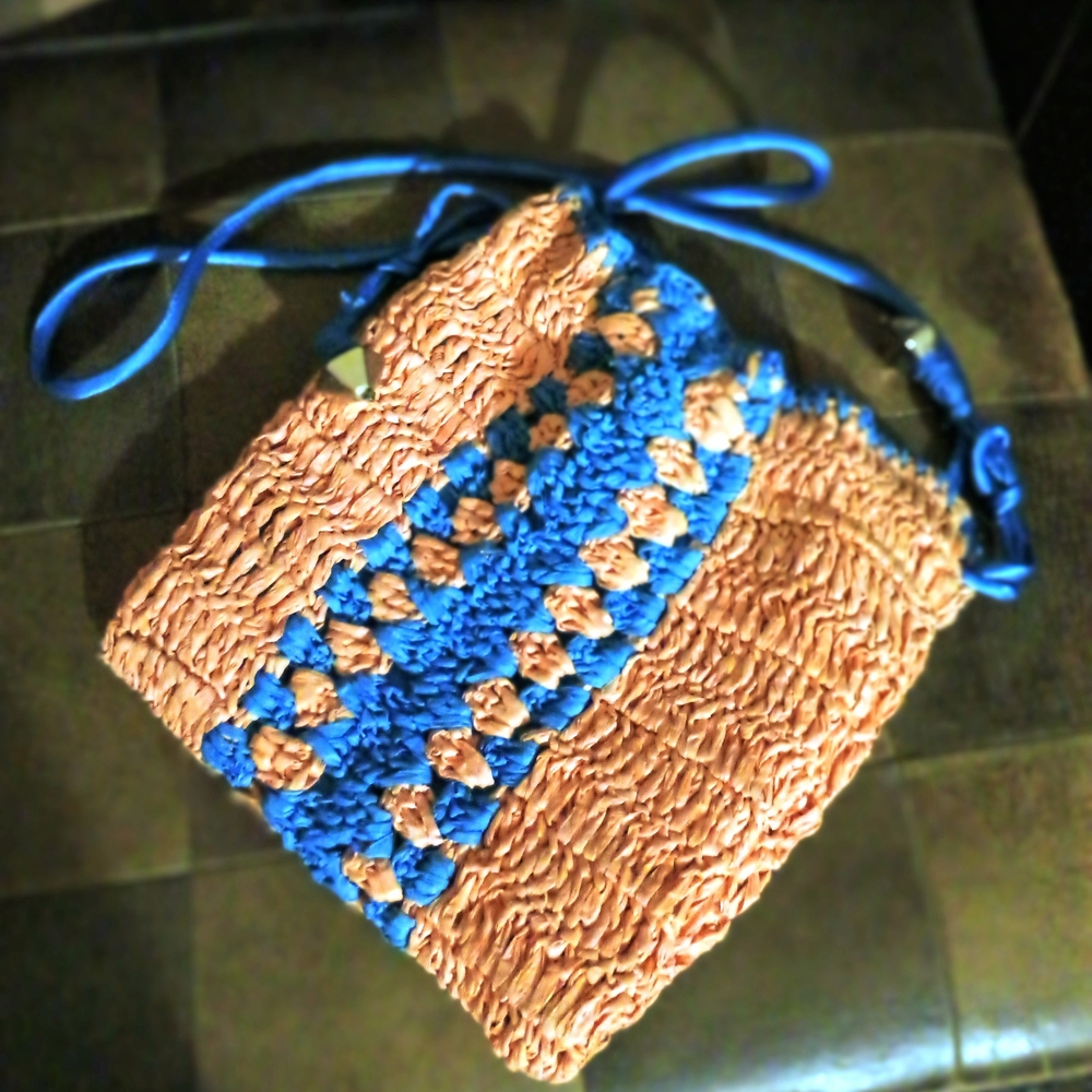 FREE PEOPLE TEAL and TAN CROCHET CROSSBODY
